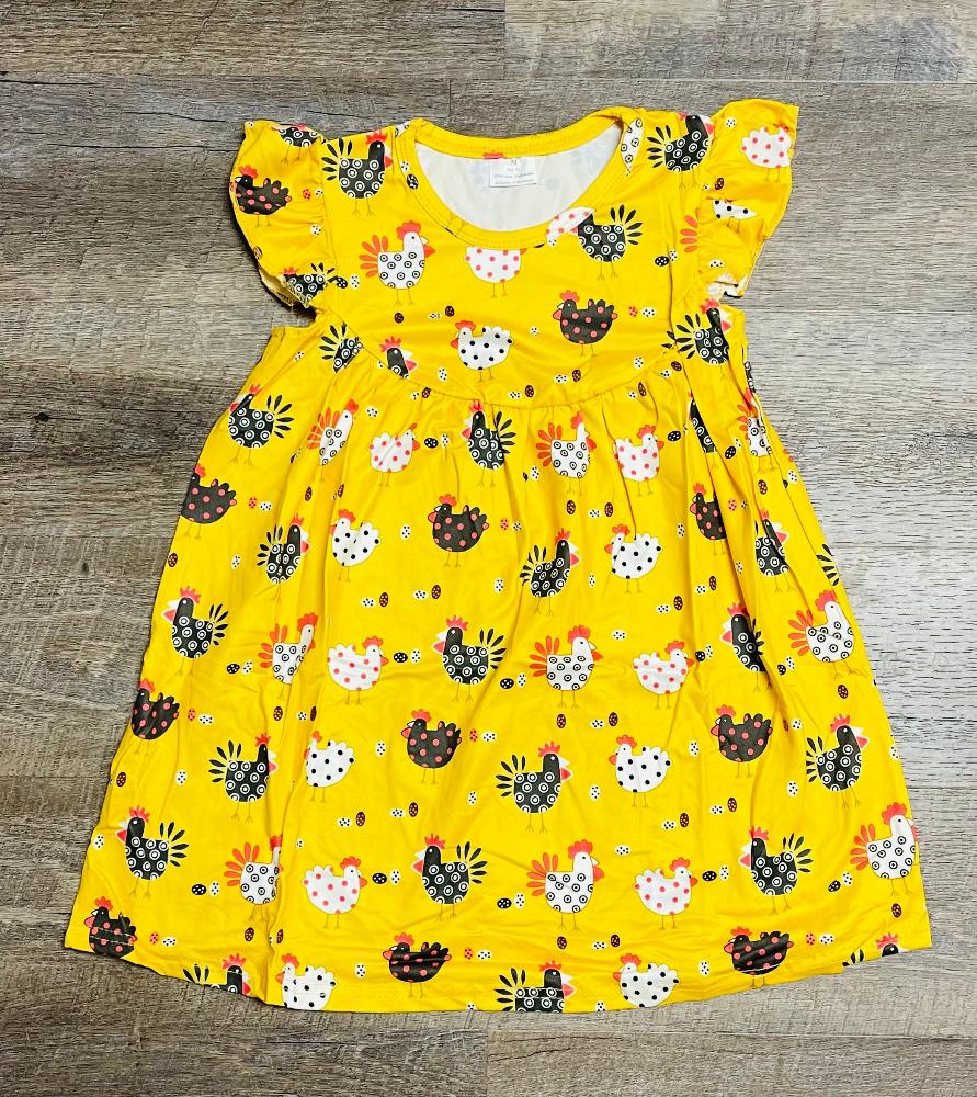 Yellow Chicken Print Pearl Dress