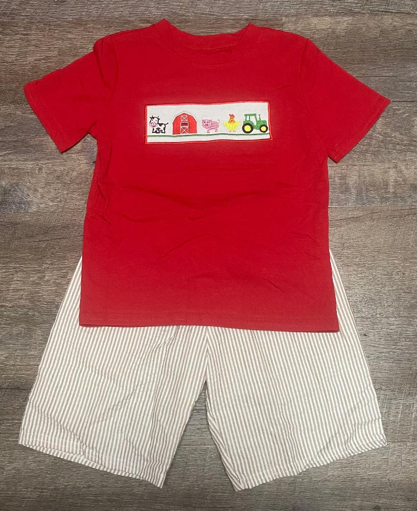 Embroidered Red Farm Set