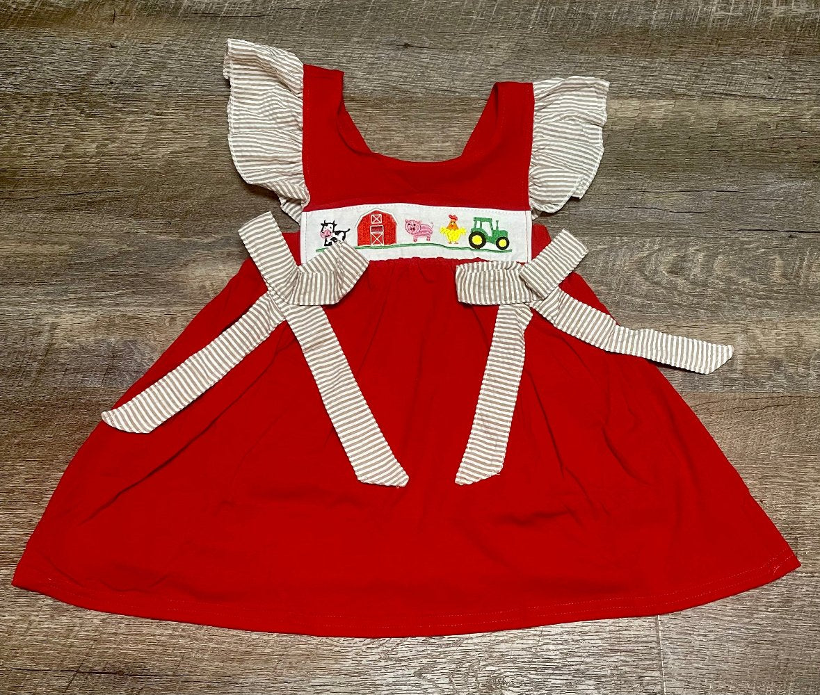 Embroidered Red Farm Dress