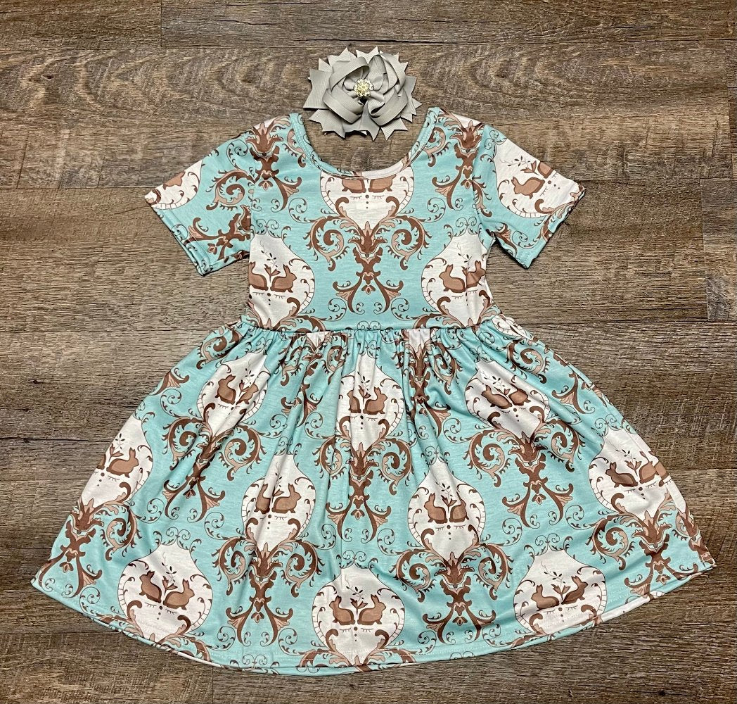 Blue and Gray Twirl Dress