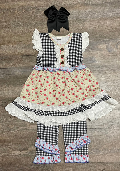 Floral Gingham and Lace Set