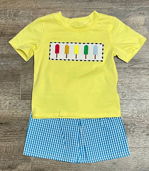 Yellow and Gingham Embroidered Popsicle Set